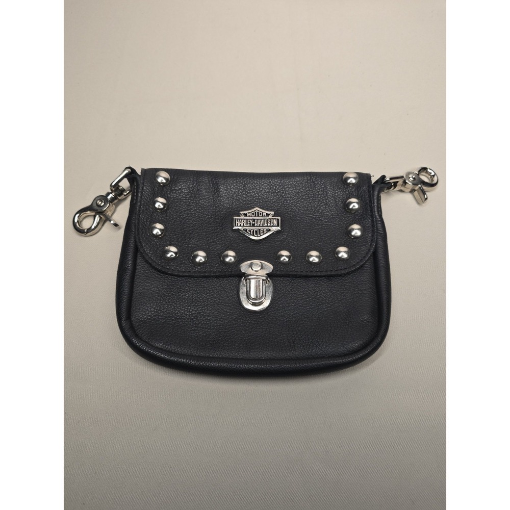 Harley Davidson Black Pebbled Leather Studded Belt Bag